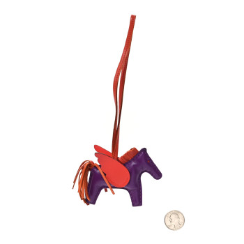 HERMES Milo Lambskin Grigri Rodeo Pegase Horse Bag Charm PM Violet Cornaline Capucine