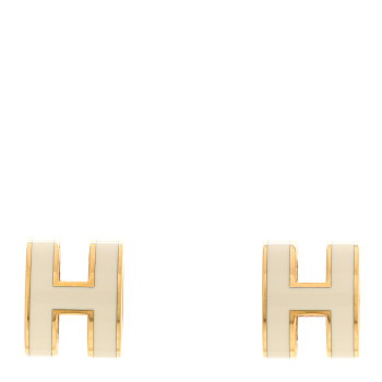 HERMES Gold Lacquered Mini Pop H Earrings White