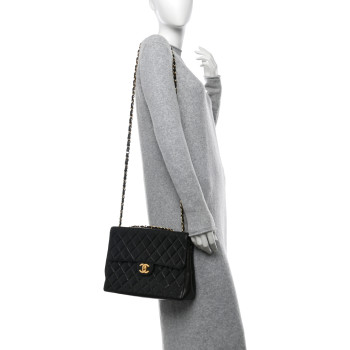 CHANEL Lambskin Quilted Jumbo Single Flap Black