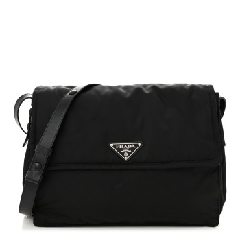 PRADA Re-Nylon Vitello Padded Large Flap Shoulder Bag Black