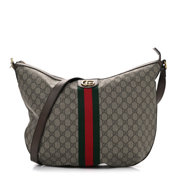 GUCCI GG Supreme Monogram Web Ophidia Half Moon Hobo Brown