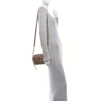 GUCCI Calfskin Matelasse Mini GG Marmont Chain Shoulder Bag Porcelain Rose