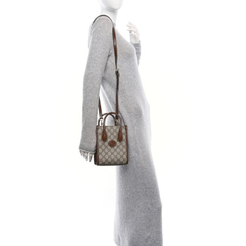 GUCCI GG Supreme Monogram Azalea Calfskin Mini Retro Interlocking G Tote Bag Beige Ebony Brown Sugar