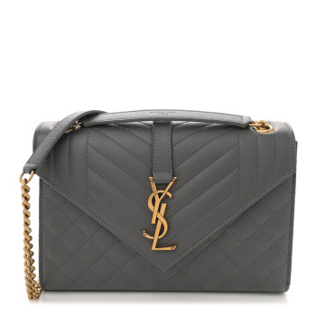SAINT LAURENT Grain De Poudre Textured Mixed Matelasse Medium Triquilt Monogram Satchel Storm