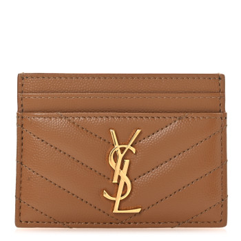 SAINT LAURENT Grain De Poudre Matelasse Chevron Monogram Credit Card Case Natural Dark