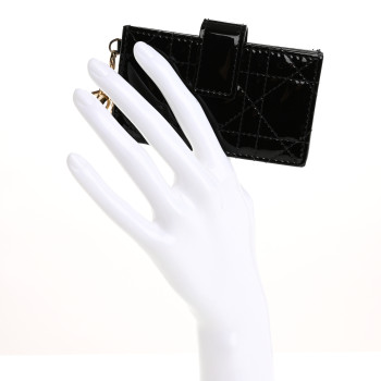CHRISTIAN DIOR Patent Cannage Lady Dior 5-Gusset Card Holder Black