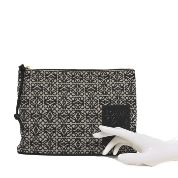 LOEWE Jacquard Anagram Calfskin Pouch Blue Beige