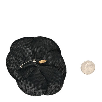 CHANEL Fabric Camellia Brooch Black