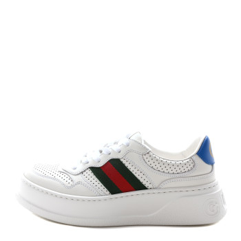 GUCCI Calfskin Web Perforated Womens Platform 55mm Sneakers 37.5 White Bright Splash