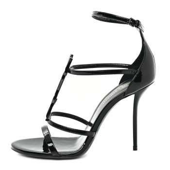 SAINT LAURENT Patent Cassandra 100 Sandals 37.5 Black