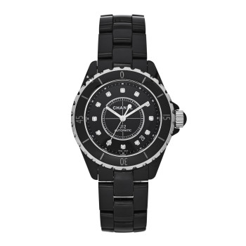 CHANEL Stainless Steel Ceramic Diamond 38mm J12 Automatic Watch Black