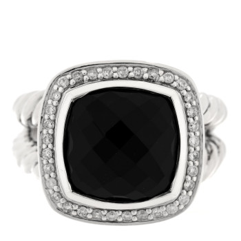 DAVID YURMAN Sterling Silver Diamond Black Onyx 11mm Albion Statement Ring 52 6