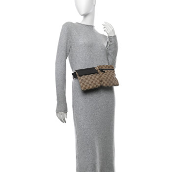GUCCI GG Monogram Double Pocket Belt Bag Dark Brown