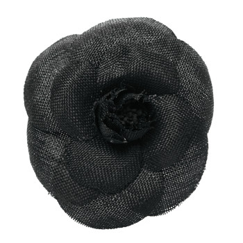 CHANEL Fabric Camellia Brooch Black