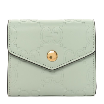GUCCI Gilbert Calfskin Jumbo GG Embossed Tri-Fold Wallet Salvy Green