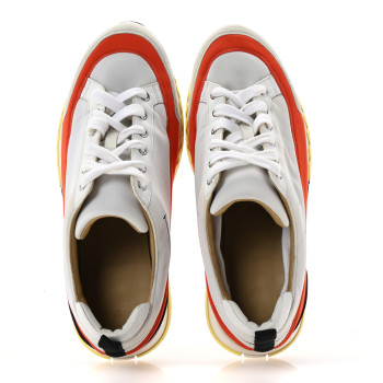 HERMES Technical Canvas Suede Goatskin Calfskin Mens Rapid Sneakers 42 White Orange