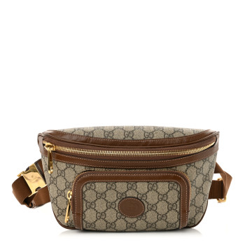 GUCCI GG Supreme Monogram Textured Calfskin Retro Interlocking G Belt Bag Beige Ebony Brown Sugar