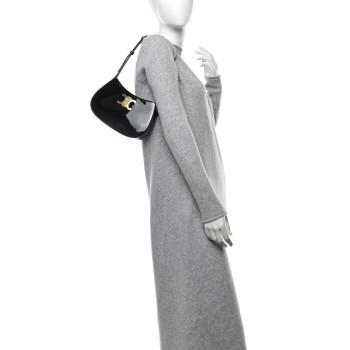 CELINE Patent Calfskin Medium Tilly Triomphe Shoulder Bag Black