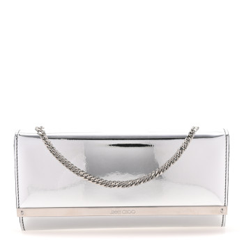 JIMMY CHOO Metallic Patent Milla Wallet on Chain Silver