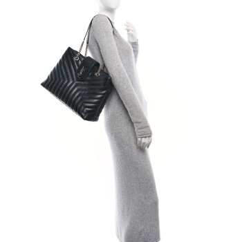 SAINT LAURENT Calfskin Y Quilted Monogram Large Loulou Shopper Black
