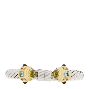 DAVID YURMAN Sterling Silver 14K Yellow Gold Citrine Rhodolite Blue Topaz 10mm Cable Renaissance Bracelet
