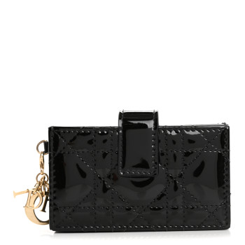 CHRISTIAN DIOR Patent Cannage Lady Dior 5-Gusset Card Holder Black