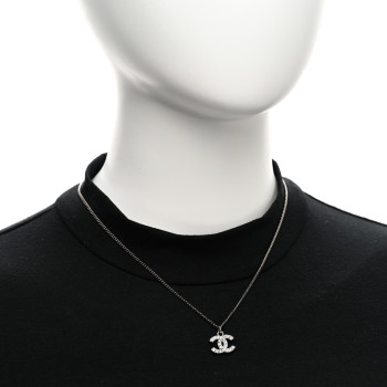 CHANEL Crystal Timeless CC Necklace Silver
