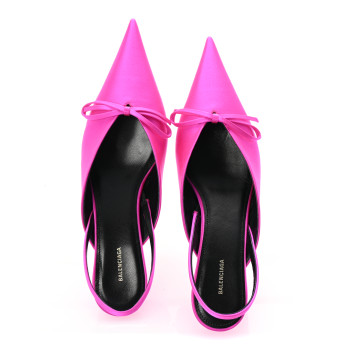 BALENCIAGA Satin Pointed Toe Knife Slingback 40mm Mules 36 Rose Fuchsia
