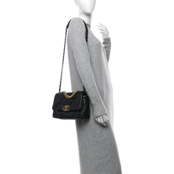 CHANEL Goatskin Quilted Medium Chanel 19 Flap Black