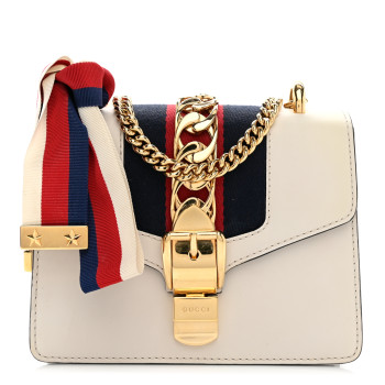 GUCCI Calfskin Mini Sylvie Chain Shoulder Bag White