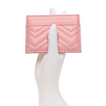 GUCCI Calfskin Matelasse GG Marmont Card Holder Wild Rose