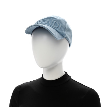 FENDI Denim Logo Baseball Hat L Light Blue
