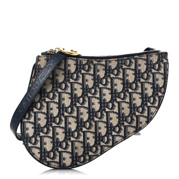 CHRISTIAN DIOR Oblique Saddle Pouch With Strap Navy Blue