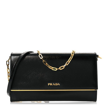 PRADA Saffiano Vernice Chain Wallet Black