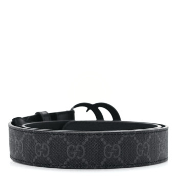GUCCI GG Supreme Monogram Plutone Calfskin Enamel Monochrome Double G 30mm Belt 75 30 Black Opaco Black