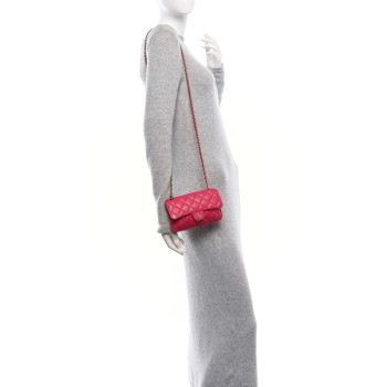 CHANEL Caviar Fabric Quilted Foldable Tote With Chain Pink Multicolor