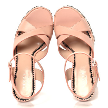 GUCCI Malaga Kid Interlocking G Studs 155mm Platform Sandals 35 Perfect Pink