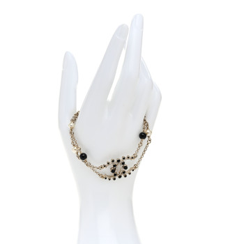 CHANEL Crystal Enamel Pearl CC Bracelet Black Gold