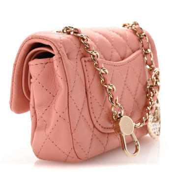 CHANEL Lambskin Quilted Mini Double Flap With Hook Coral