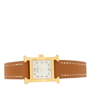 HERMES Stainless Steel Epsom 17.2mm Heure H Hour Quartz Watch Gold