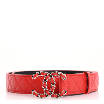 CHANEL Caviar Quilted CC Chain Belt 90 36 Red