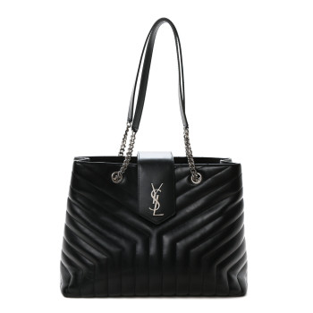 SAINT LAURENT Calfskin Y Quilted Monogram Large Loulou Shopper Black