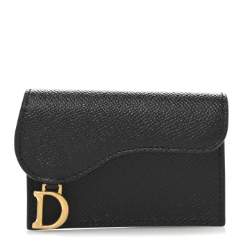 CHRISTIAN DIOR Grained Calfskin Saddle Card Holder Black