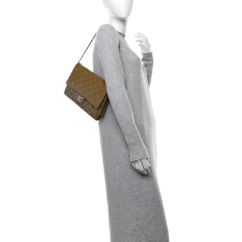 CHANEL Patent Quilted Clutch with Chain Flap Grey