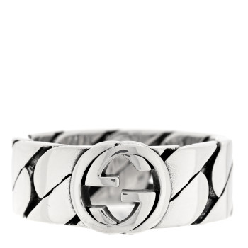 GUCCI Sterling Silver Interlocking G Chainlink Wide Band Ring 58 8.25