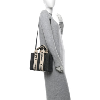 CHLOE Felt Calfskin Small Woody Ribbon Tote With Strap Cashmere Grey