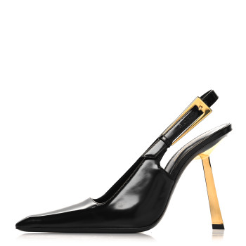 SAINT LAURENT Glazed Calfskin Lee Slingback Pumps 38 Black