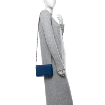 CHANEL Caviar Quilted Boy Wallet On Chain WOC Blue