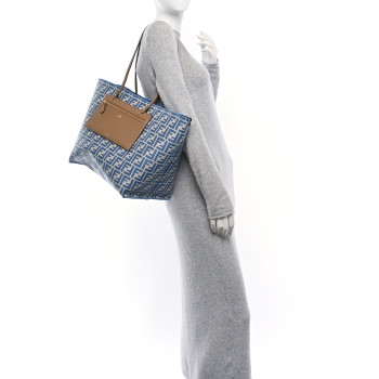 FENDI Pequin Vitello Reversible Large Shopping Tote Blue