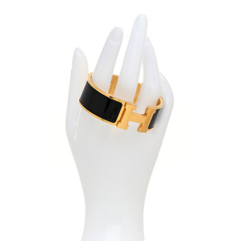HERMES Enamel Wide Clic Clac H Bracelet PM Black
